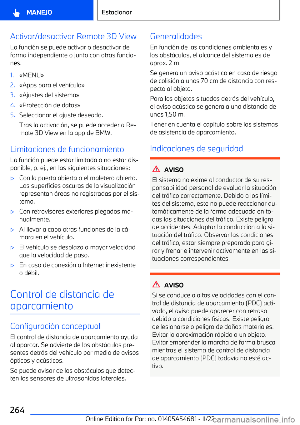 BMW I4 2022  Manuales de Empleo (in Spanish) Activar/desactivar Remote 3D ViewLa funci