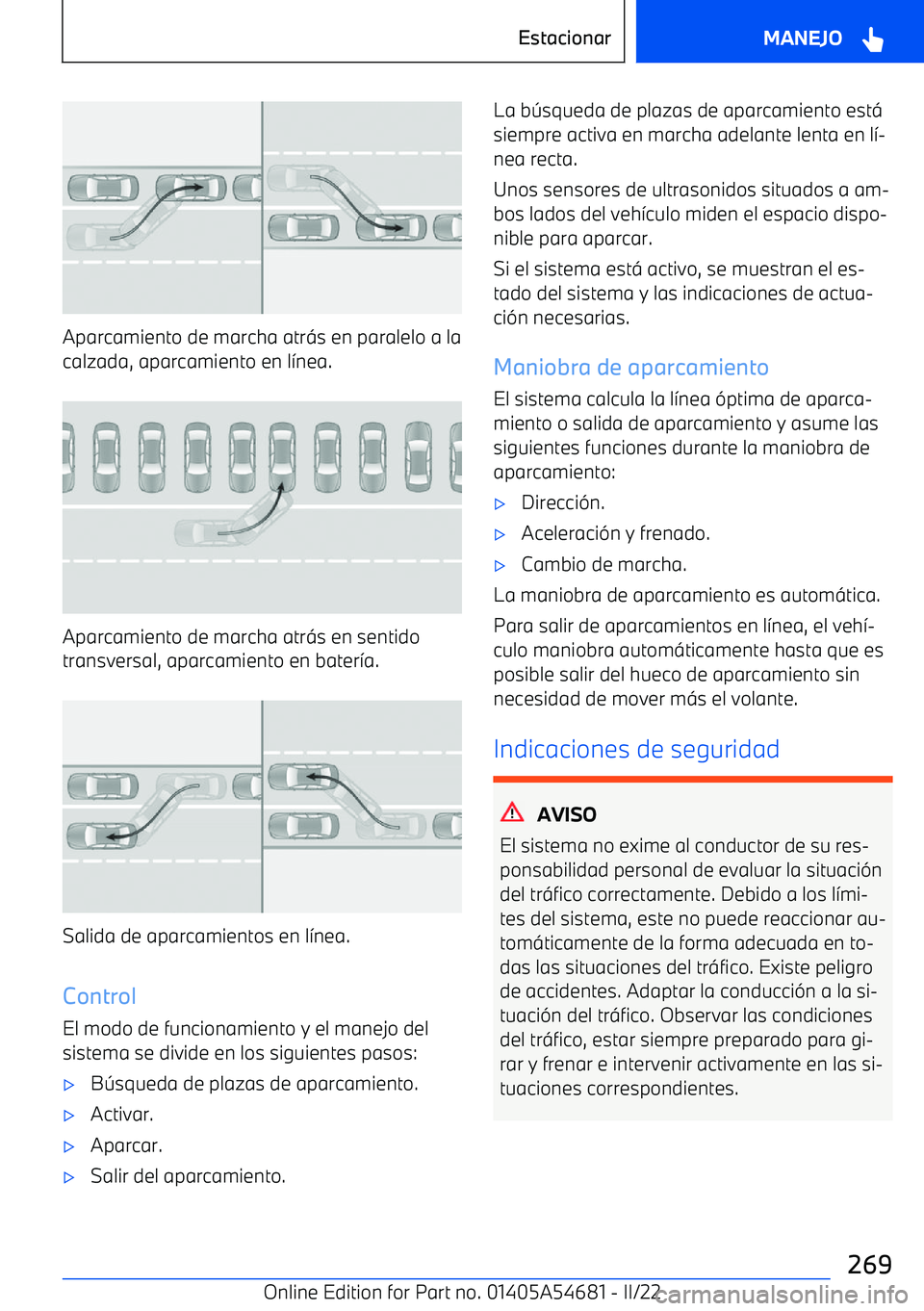 BMW I4 2022  Manuales de Empleo (in Spanish) Aparcamiento de marcha atr