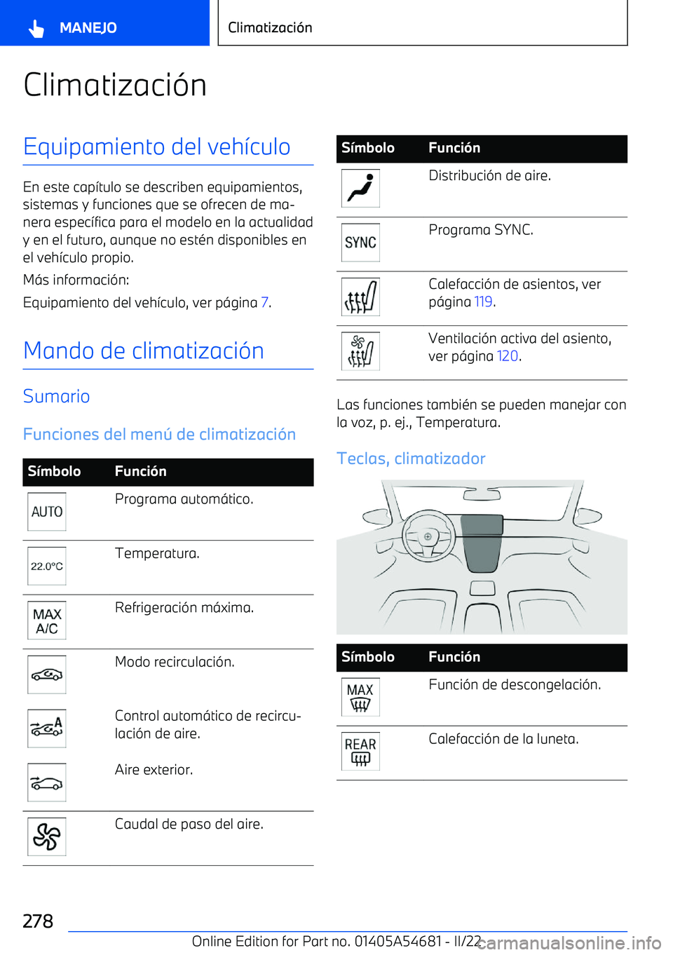 BMW I4 2022  Manuales de Empleo (in Spanish) Climatizaci