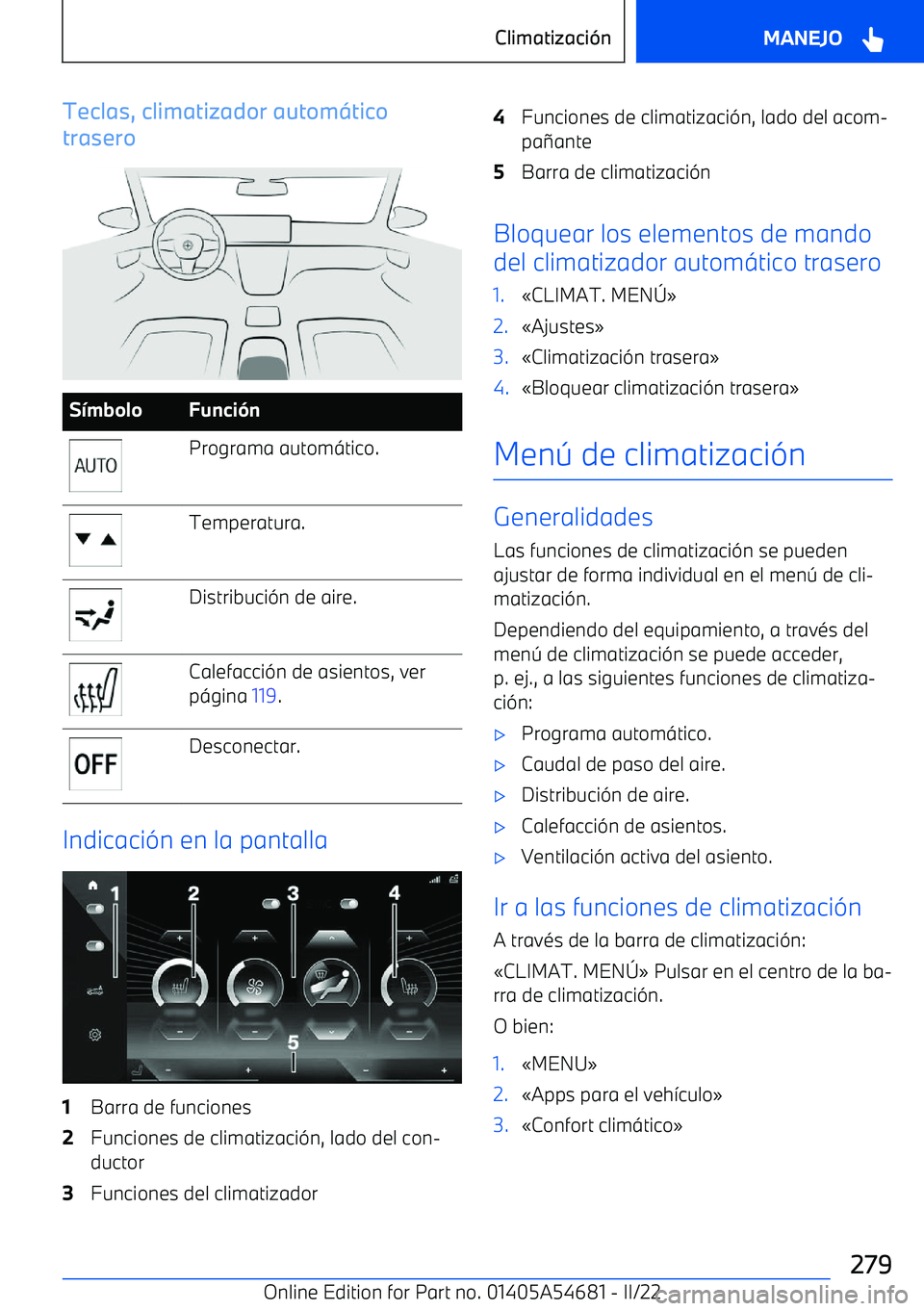 BMW I4 2022  Manuales de Empleo (in Spanish) Teclas, climatizador autom