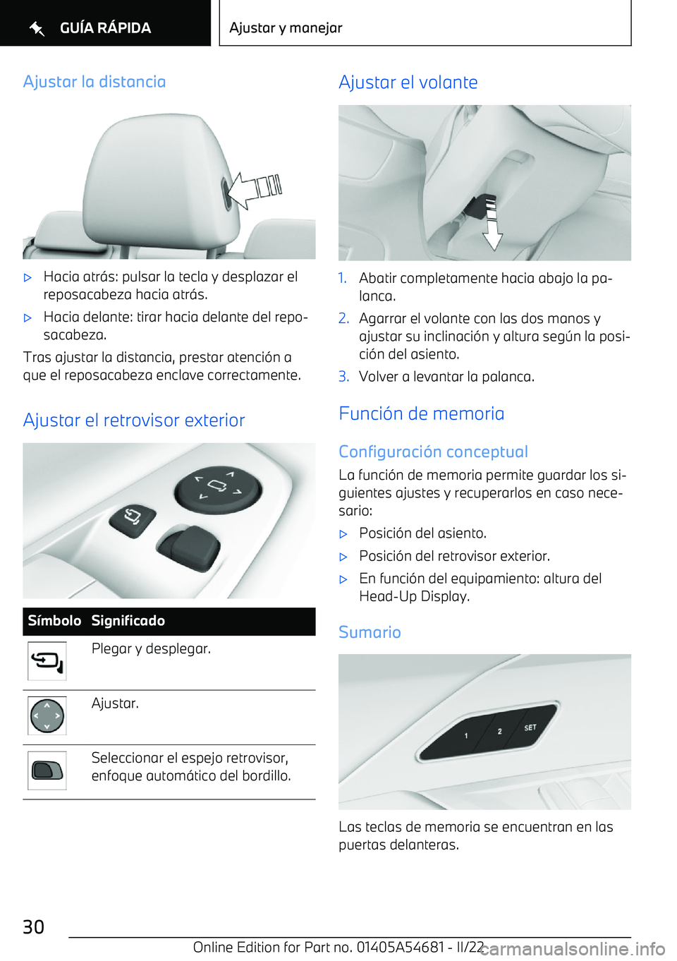 BMW I4 2022  Manuales de Empleo (in Spanish) Ajustar la distancia