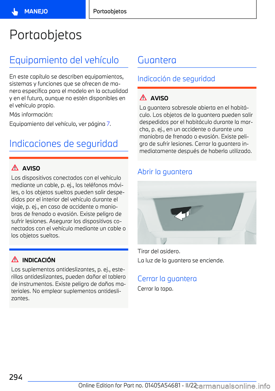BMW I4 2022  Manuales de Empleo (in Spanish) PortaobjetosEquipamiento del veh