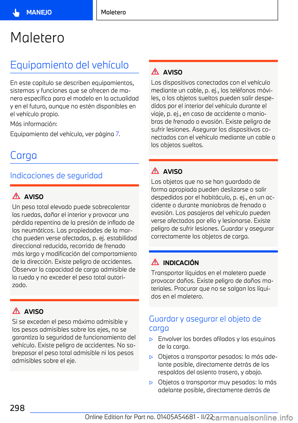 BMW I4 2022  Manuales de Empleo (in Spanish) MaleteroEquipamiento del veh