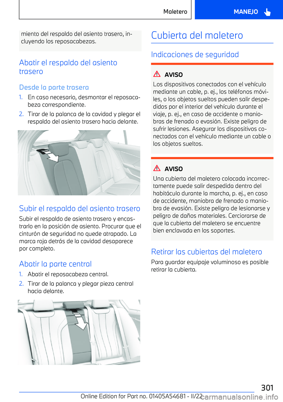 BMW I4 2022  Manuales de Empleo (in Spanish) miento del respaldo del asiento trasero, in