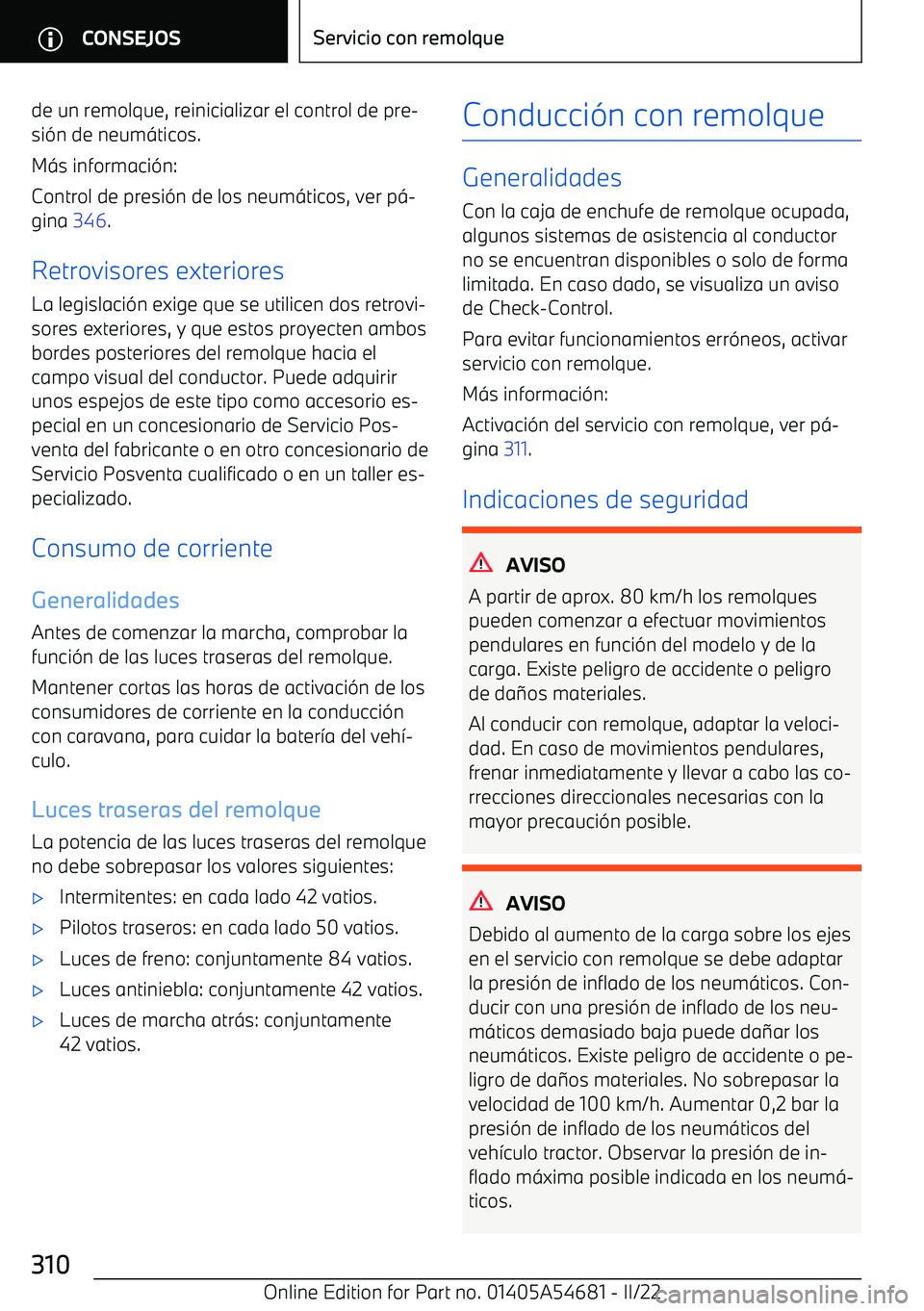 BMW I4 2022  Manuales de Empleo (in Spanish) de un remolque, reinicializar el control de pre