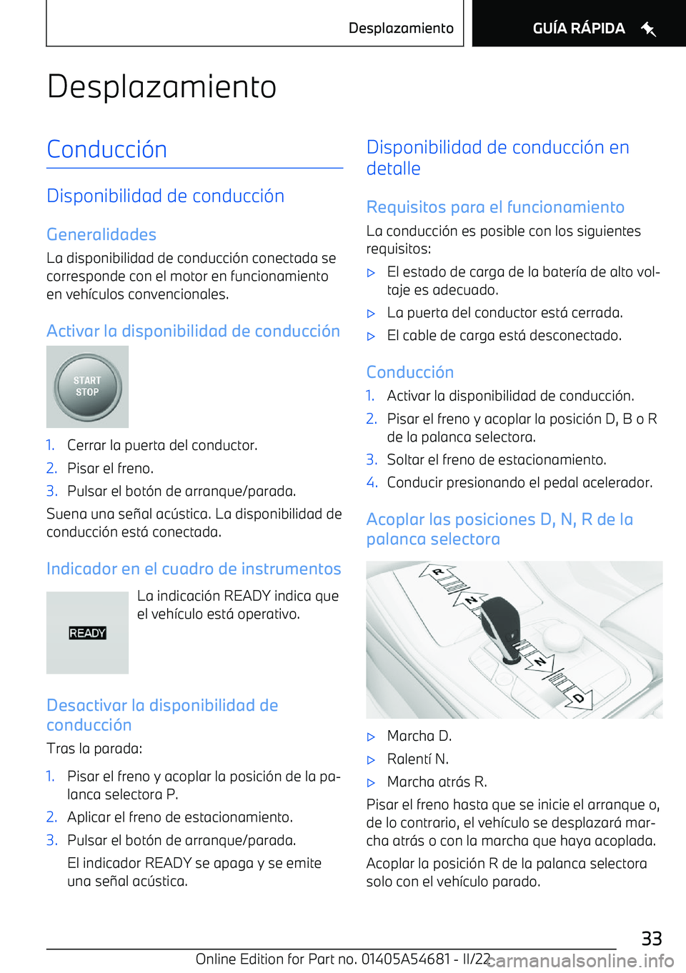 BMW I4 2022  Manuales de Empleo (in Spanish) DesplazamientoConducci