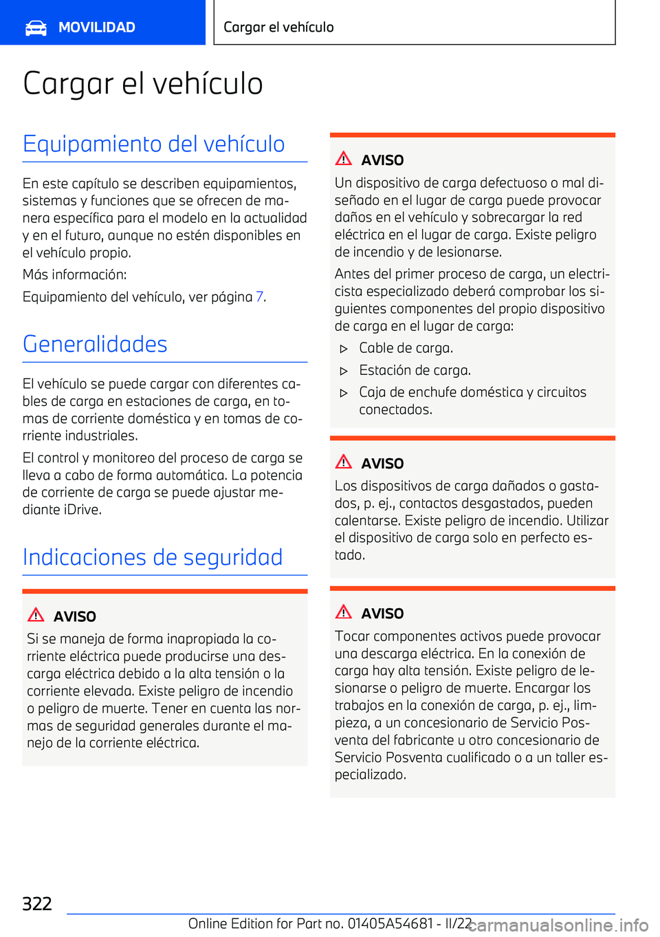 BMW I4 2022  Manuales de Empleo (in Spanish) Cargar el veh