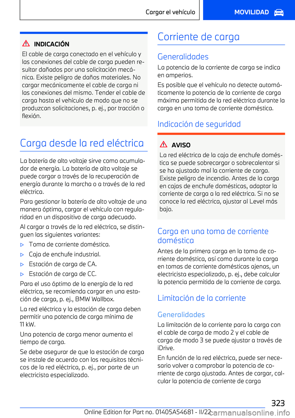 BMW I4 2022  Manuales de Empleo (in Spanish) INDICACI