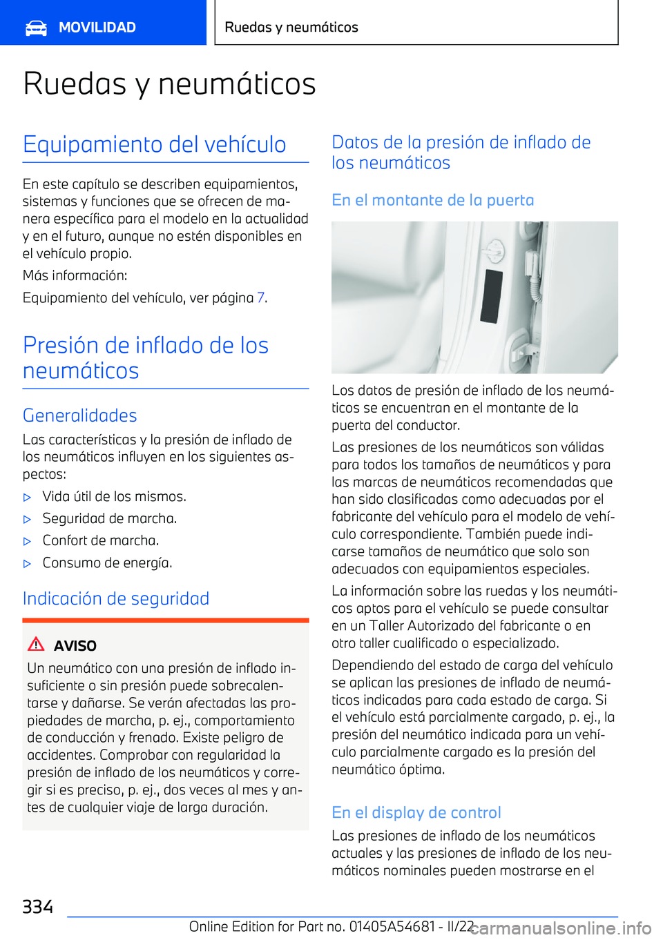BMW I4 2022  Manuales de Empleo (in Spanish) Ruedas y neum