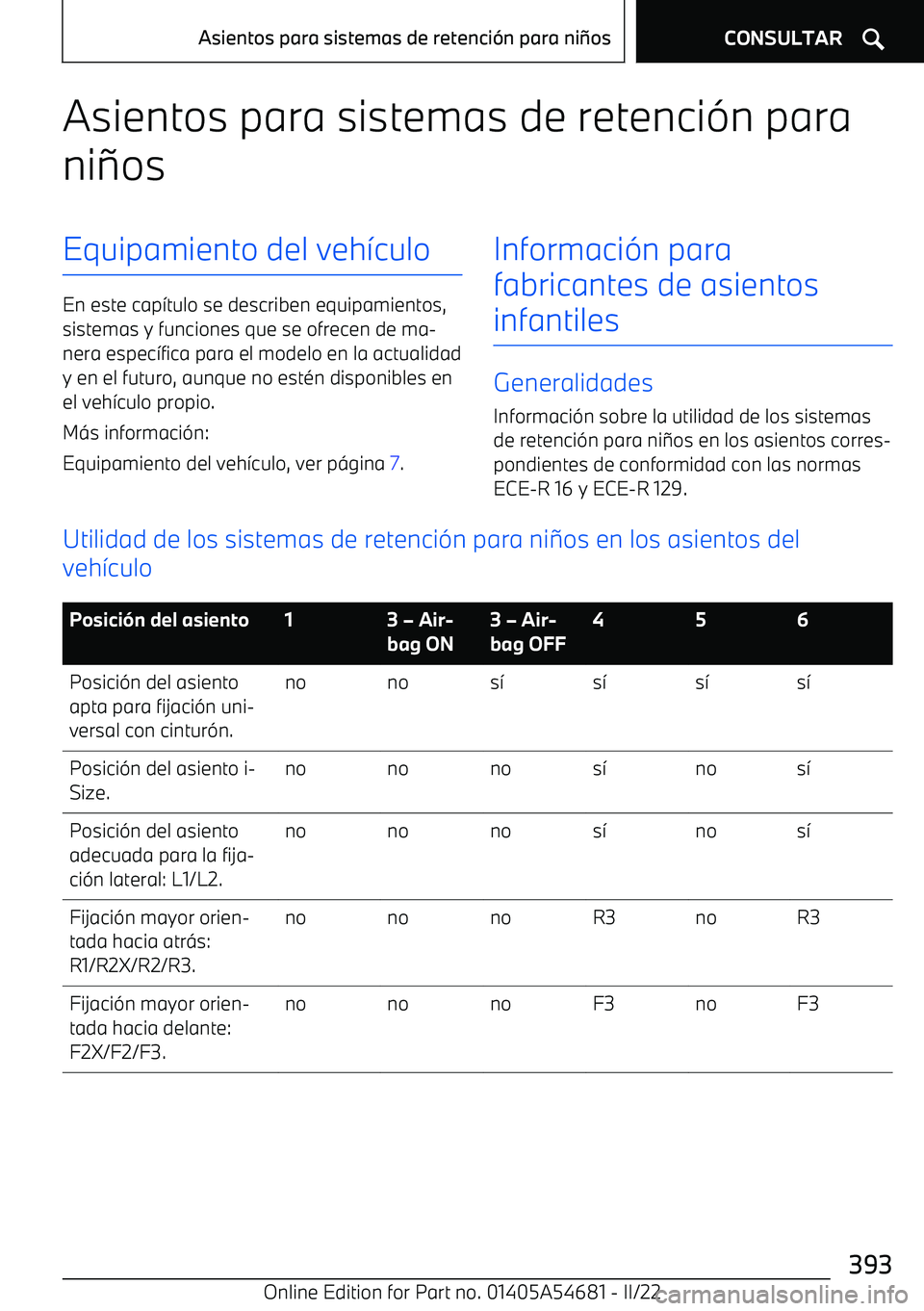 BMW I4 2022  Manuales de Empleo (in Spanish) Asientos para sistemas de retenci