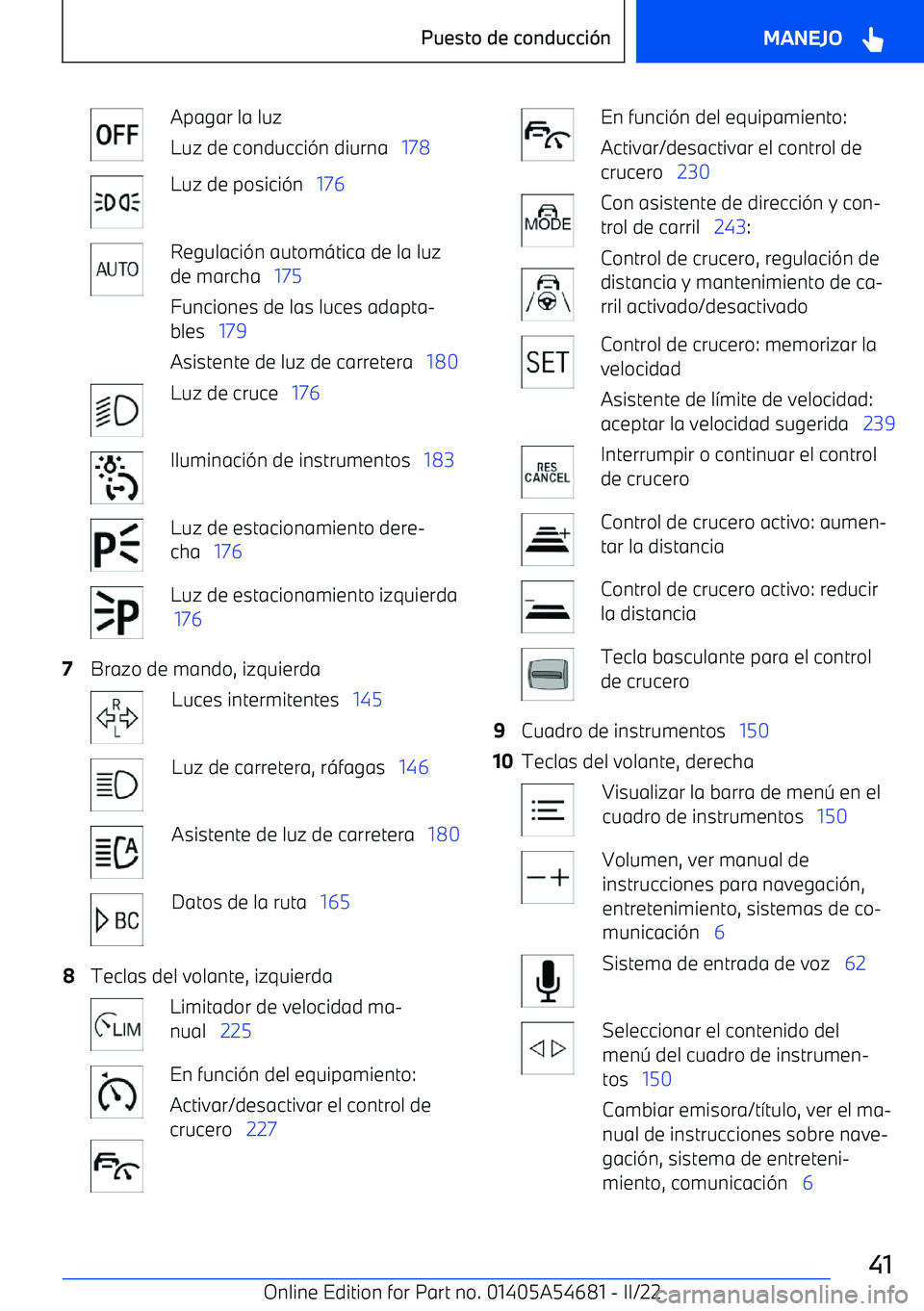 BMW I4 2022  Manuales de Empleo (in Spanish) Apagar la luz
Luz de conducci