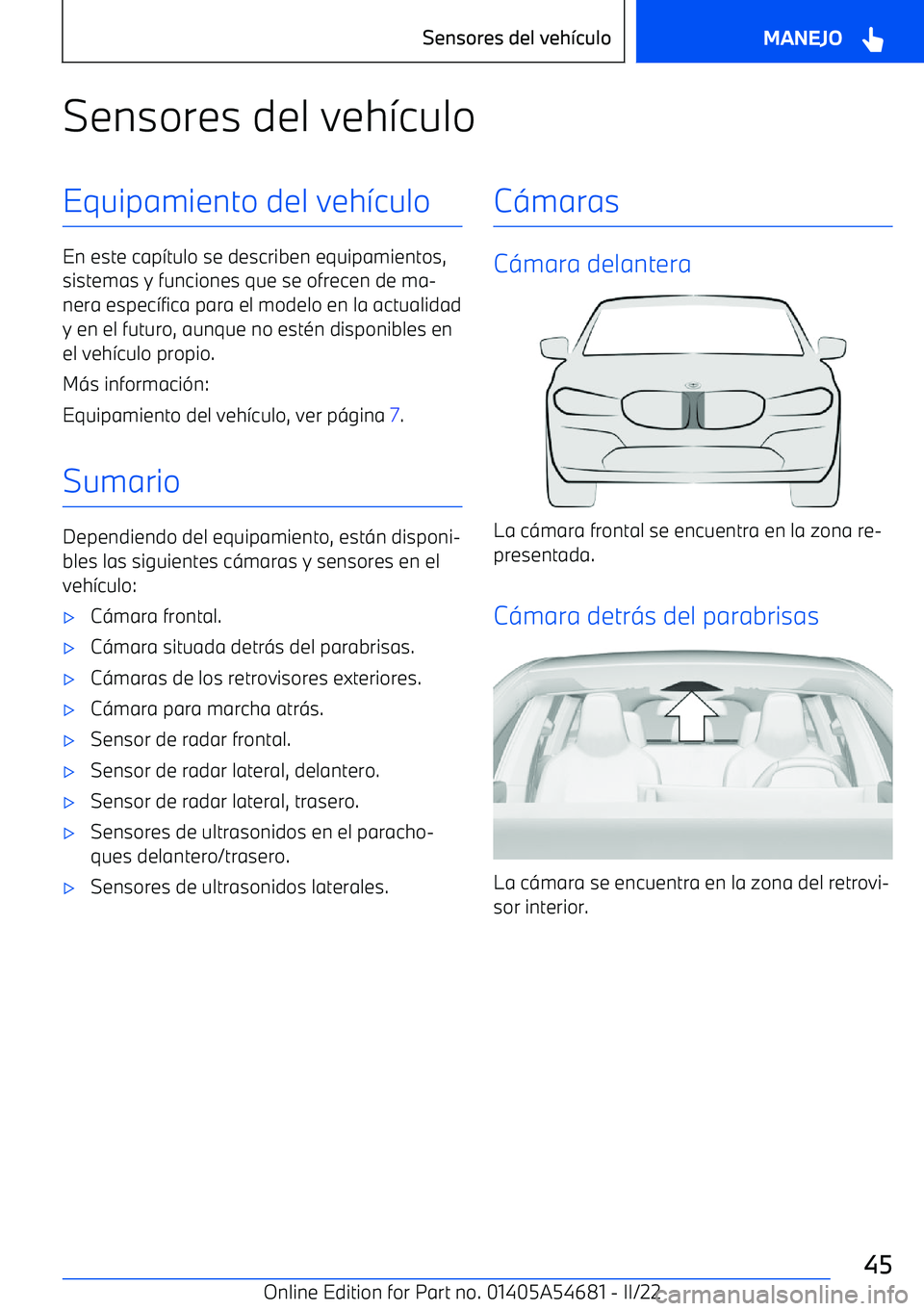 BMW I4 2022  Manuales de Empleo (in Spanish) Sensores del veh