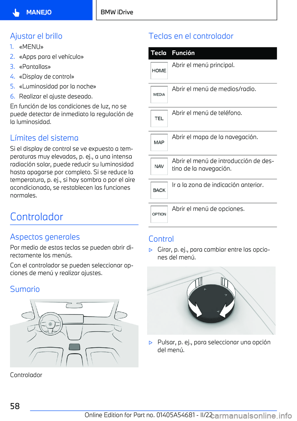 BMW I4 2022  Manuales de Empleo (in Spanish) Ajustar el brillo1.