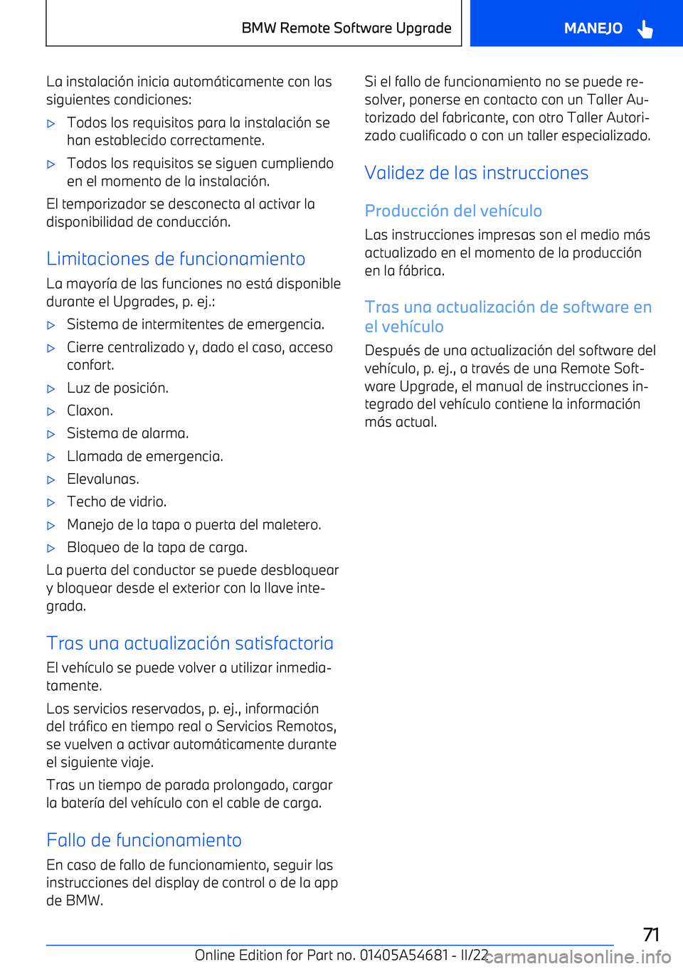 BMW I4 2022  Manuales de Empleo (in Spanish) La instalaci
