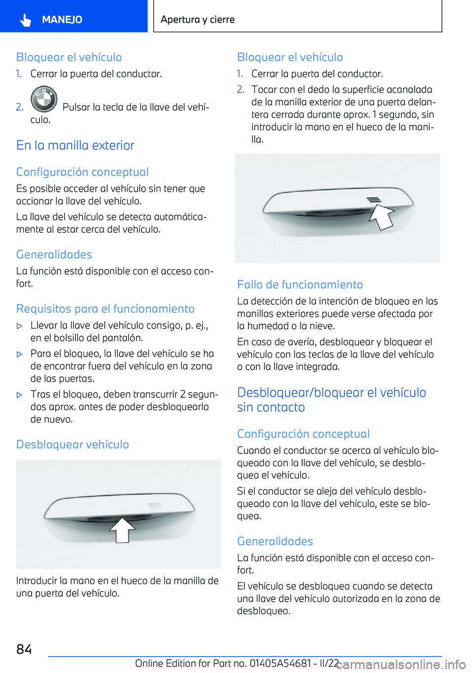 BMW I4 2022  Manuales de Empleo (in Spanish) Bloquear el veh