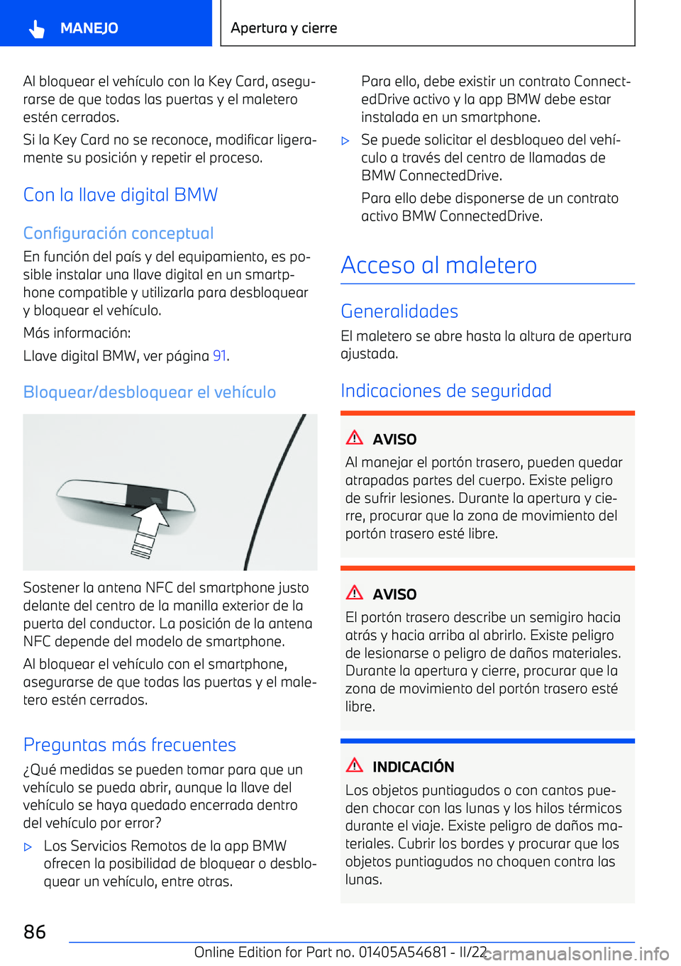 BMW I4 2022  Manuales de Empleo (in Spanish) Al bloquear el veh