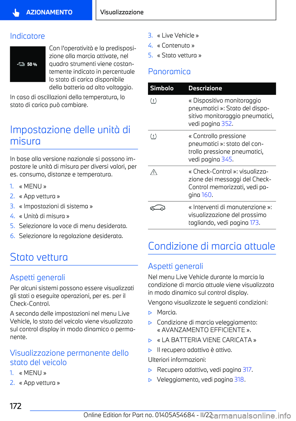 BMW I4 2022  Libretti Di Uso E manutenzione (in Italian) IndicatoreCon l