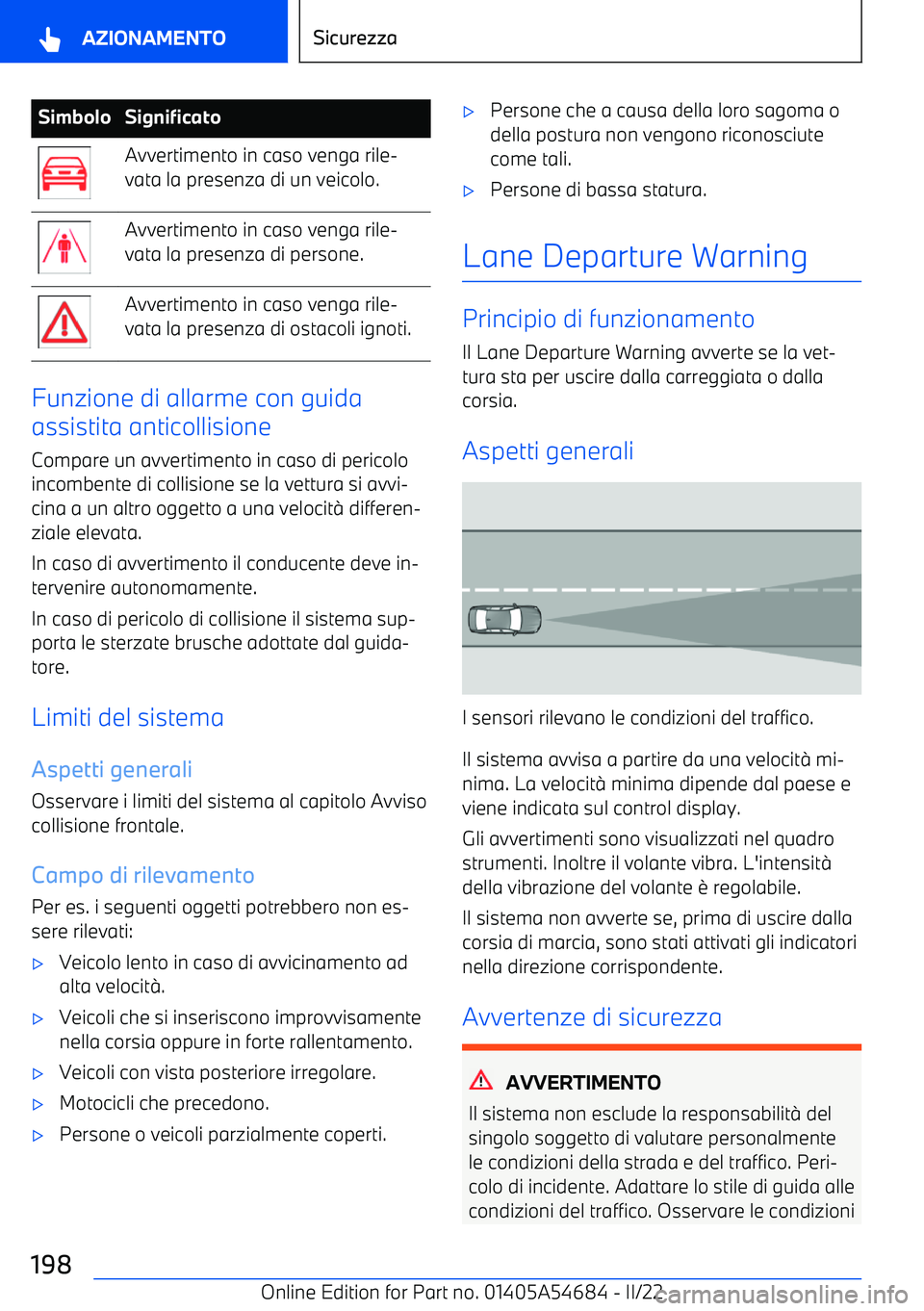 BMW I4 2022  Libretti Di Uso E manutenzione (in Italian) SimboloSignificatoAvvertimento in caso venga rile