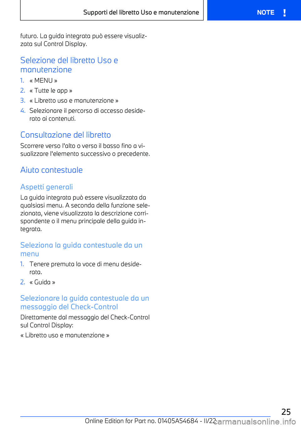 BMW I4 2022  Libretti Di Uso E manutenzione (in Italian) futuro. La guida integrata pu