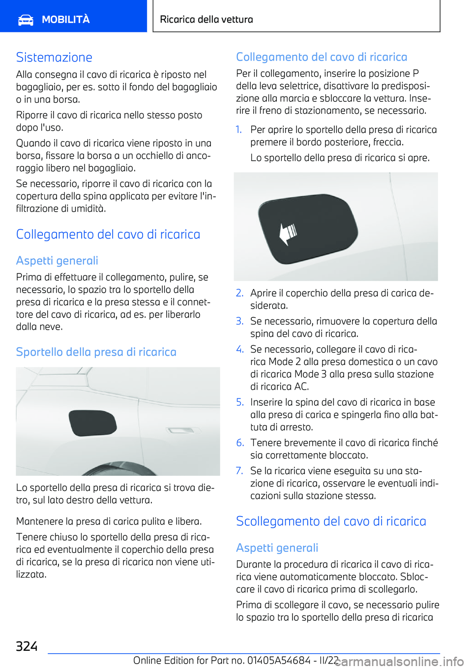 BMW I4 2022  Libretti Di Uso E manutenzione (in Italian) SistemazioneAlla consegna il cavo di ricarica 