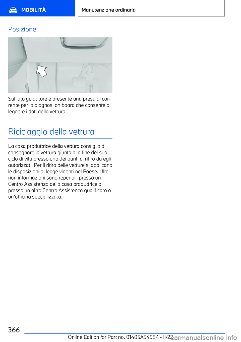BMW I4 2022  Libretti Di Uso E manutenzione (in Italian) Posizione
Sul lato guidatore 