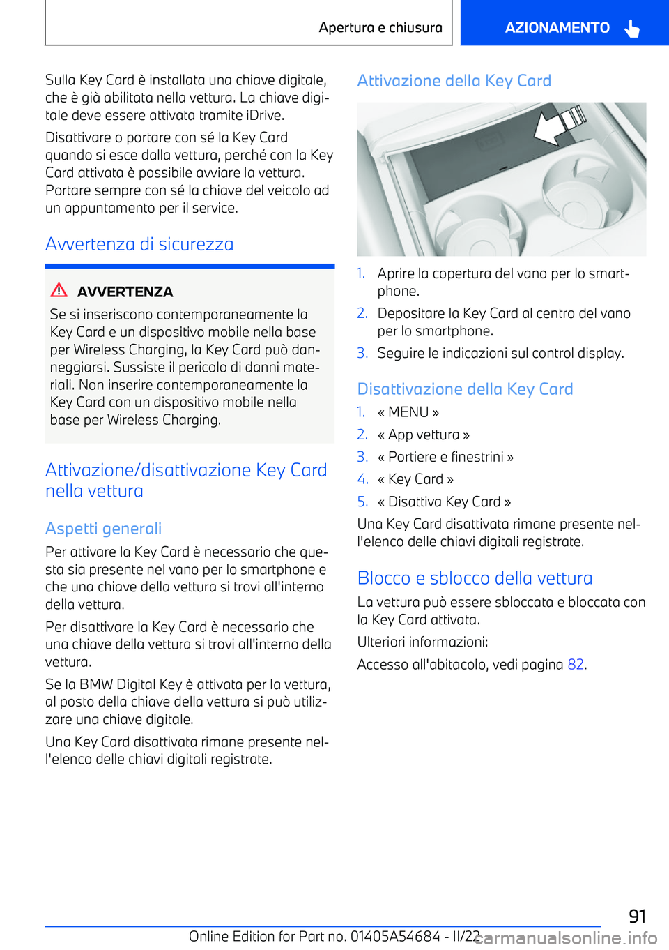 BMW I4 2022  Libretti Di Uso E manutenzione (in Italian) Sulla Key Card 