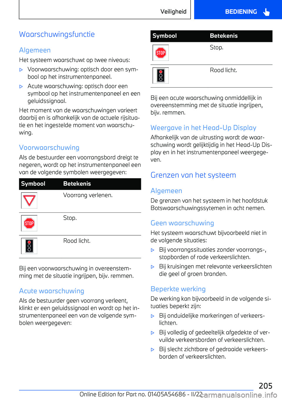 BMW I4 2022  Instructieboekjes (in Dutch) WaarschuwingsfunctieAlgemeenHet systeem waarschuwt op twee niveaus:
