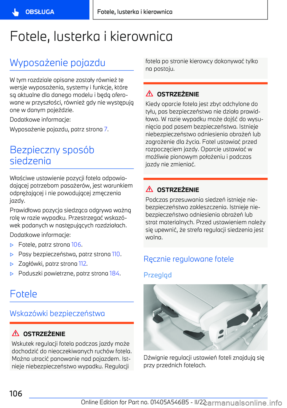 BMW I4 2022  Instrukcja obsługi (in Polish) Fotele, lusterka i kierownicaWyposa