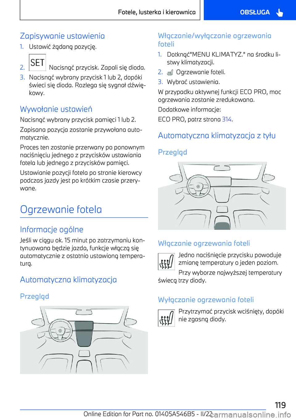 BMW I4 2022  Instrukcja obsługi (in Polish) Zapisywanie ustawienia1.Ustawi
