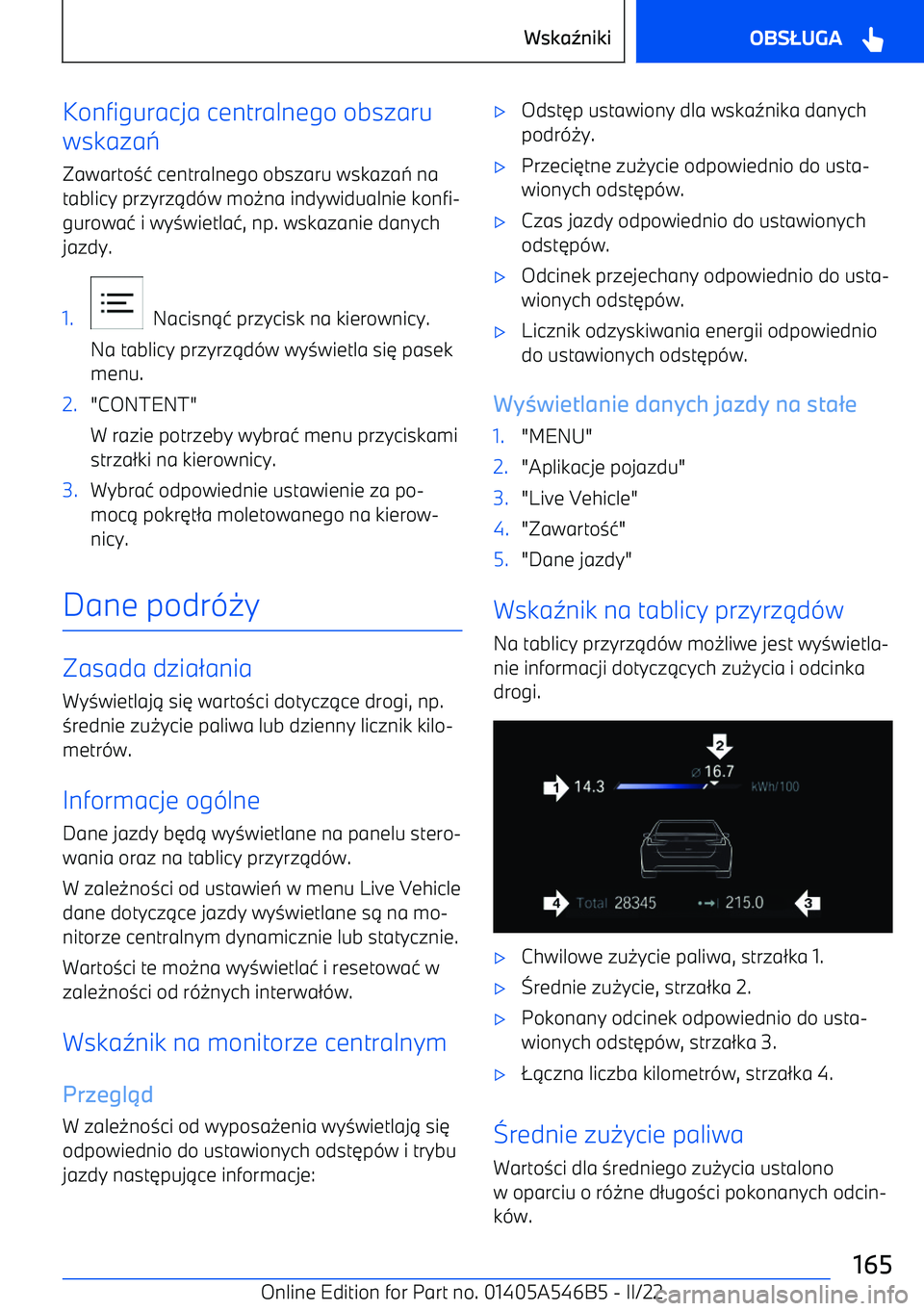 BMW I4 2022  Instrukcja obsługi (in Polish) Konfiguracja centralnego obszaru
wskaza 
Zawarto