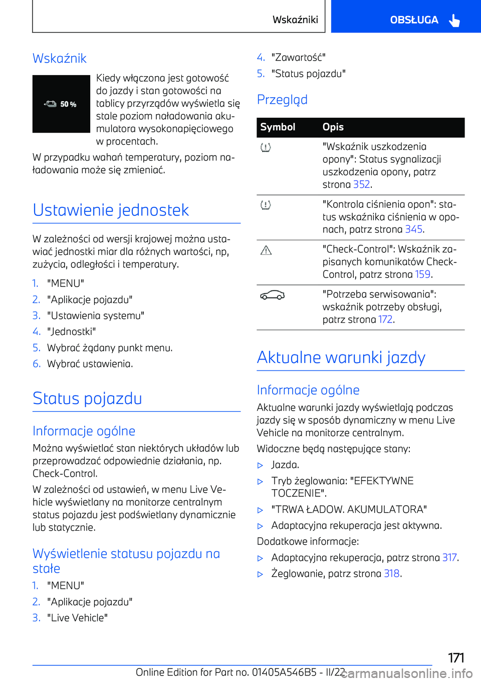 BMW I4 2022  Instrukcja obsługi (in Polish) Wska