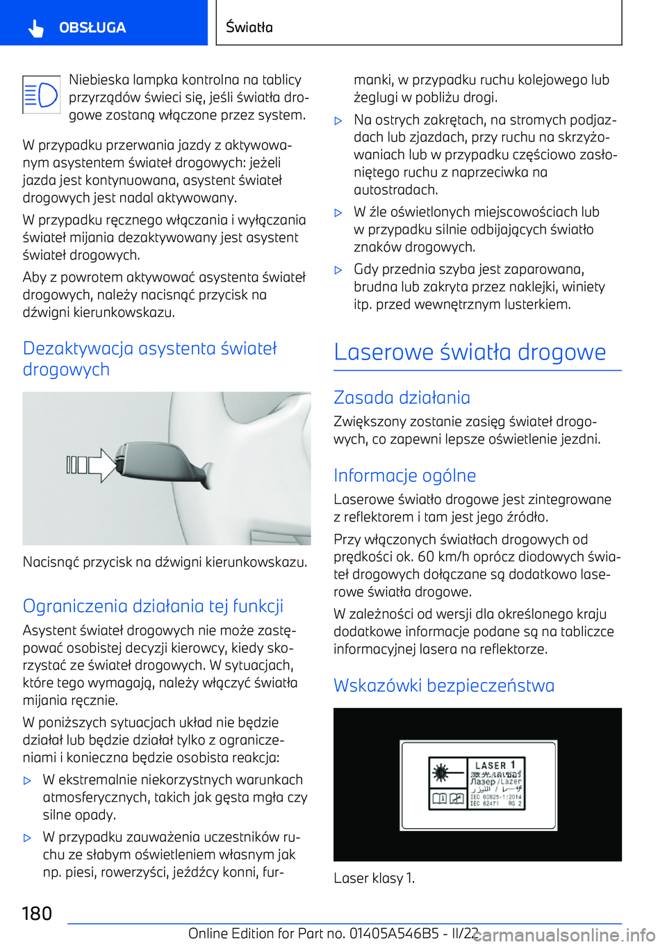 BMW I4 2022  Instrukcja obsługi (in Polish) Niebieska lampka kontrolna na tablicy
przyrz