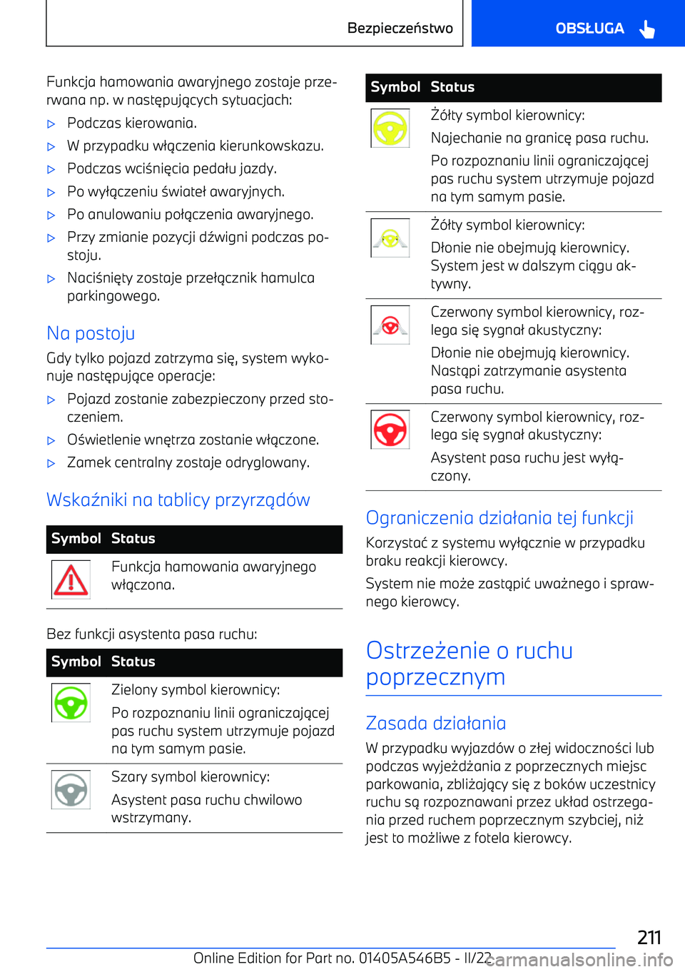 BMW I4 2022  Instrukcja obsługi (in Polish) Funkcja hamowania awaryjnego zostaje prze