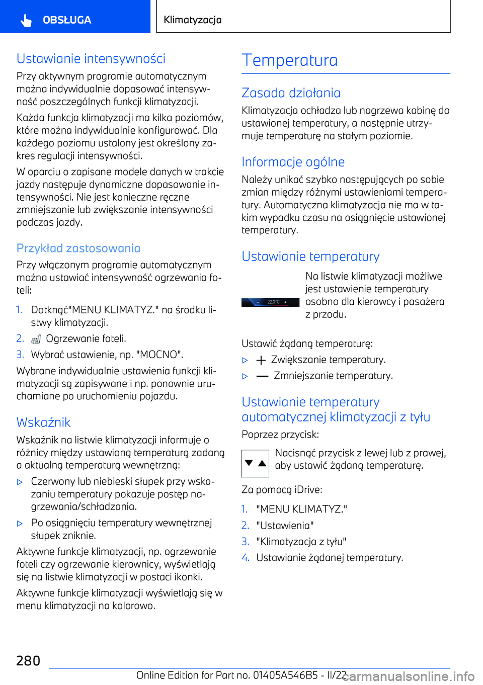 BMW I4 2022  Instrukcja obsługi (in Polish) Ustawianie intensywno
