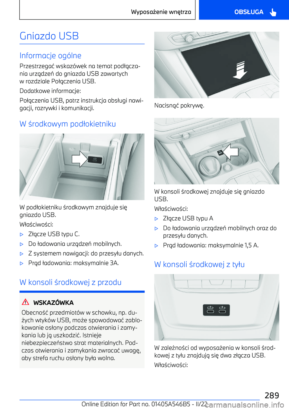 BMW I4 2022  Instrukcja obsługi (in Polish) Gniazdo USB
Informacje og