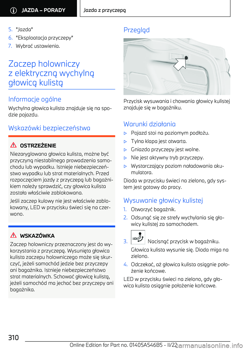 BMW I4 2022  Instrukcja obsługi (in Polish) 5."Jazda"6."Eksploatacja przyczepy"7.Wybra