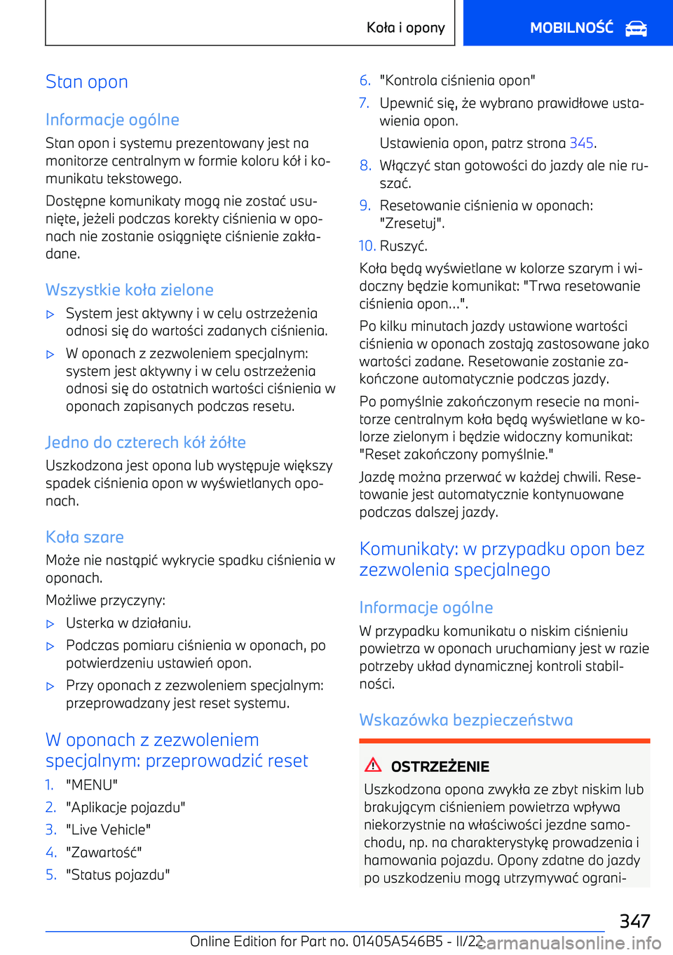 BMW I4 2022  Instrukcja obsługi (in Polish) Stan opon
Informacje og