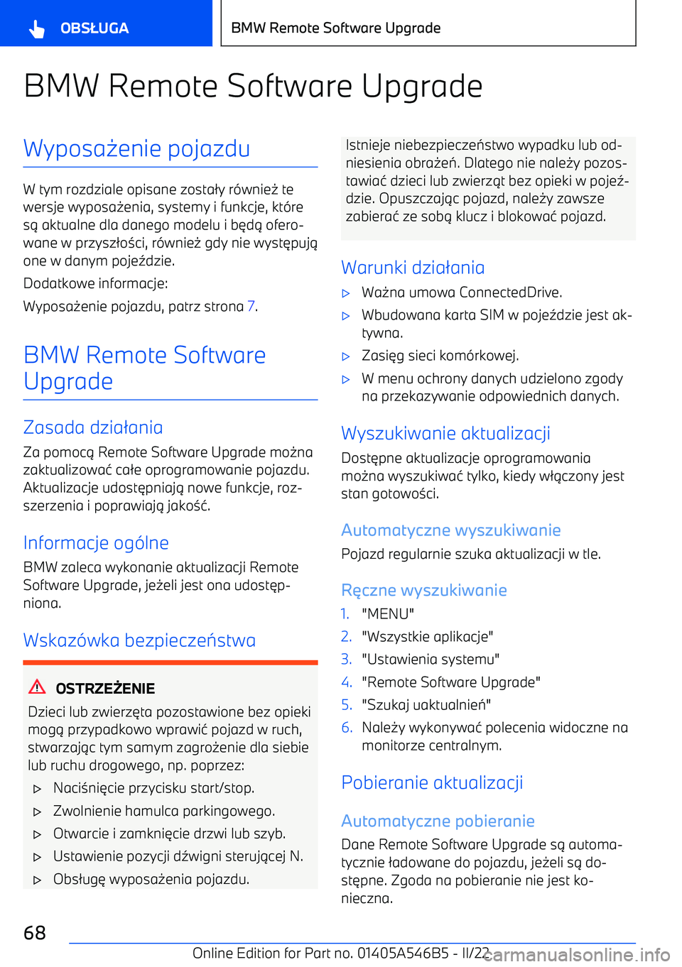 BMW I4 2022  Instrukcja obsługi (in Polish) BMW Remote Software UpgradeWyposa