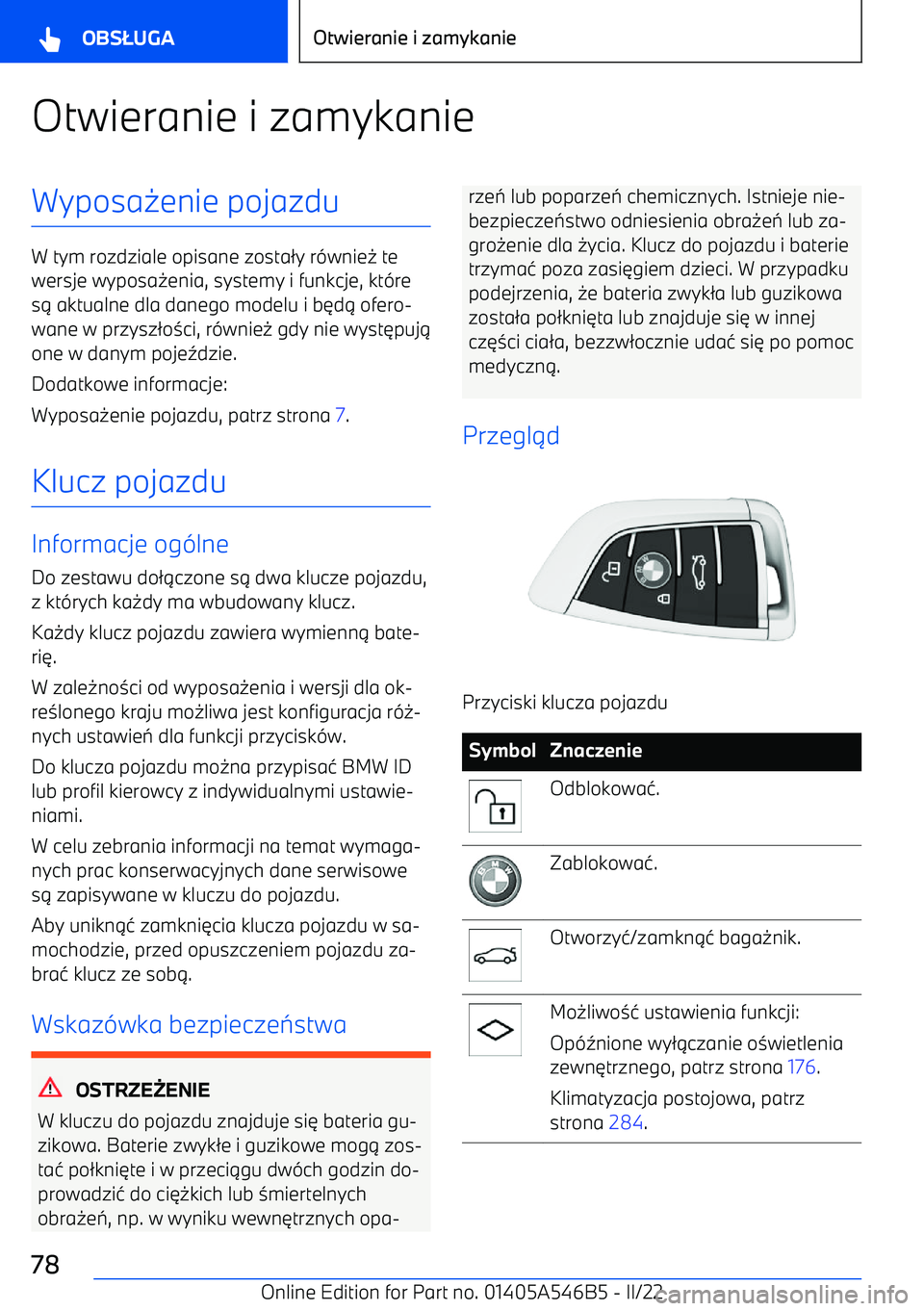 BMW I4 2022  Instrukcja obsługi (in Polish) Otwieranie i zamykanieWyposa