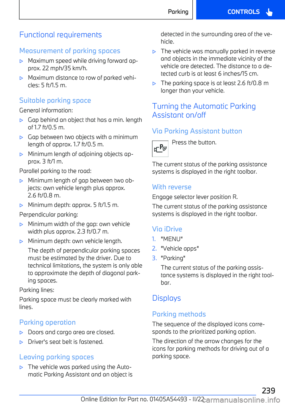 BMW IX 2022  Owners Manual Functional requirementsMeasurement of parking spaces