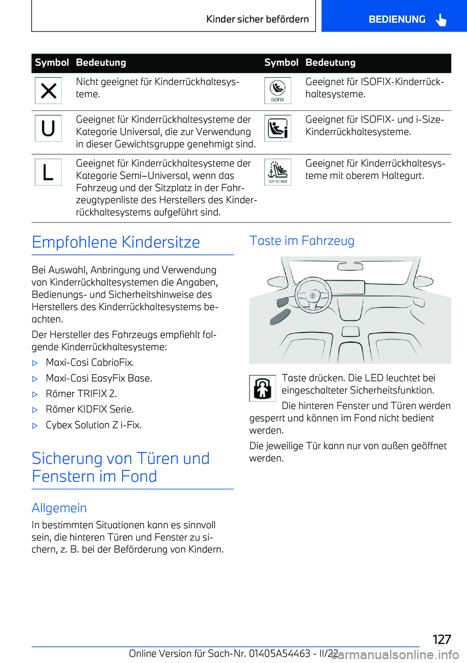 BMW IX 2022  Betriebsanleitungen (in German) SymbolBedeutungSymbolBedeutungNicht geeignet f