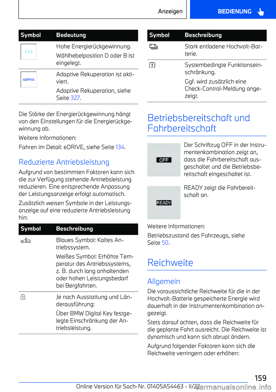 BMW IX 2022  Betriebsanleitungen (in German) SymbolBedeutungHohe Energier