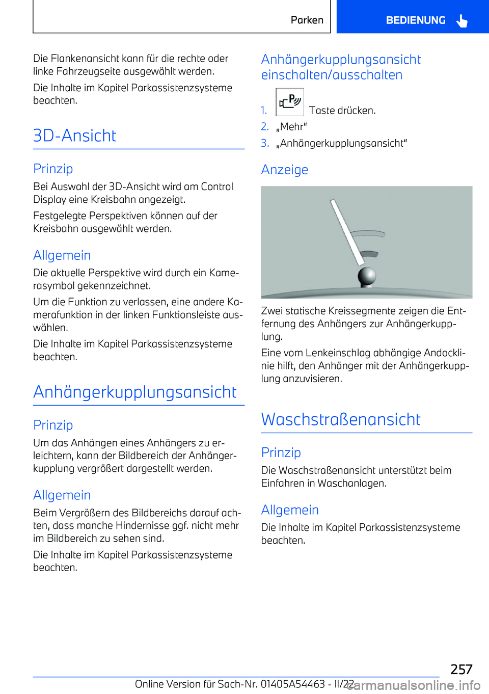 BMW IX 2022  Betriebsanleitungen (in German) Die Flankenansicht kann f