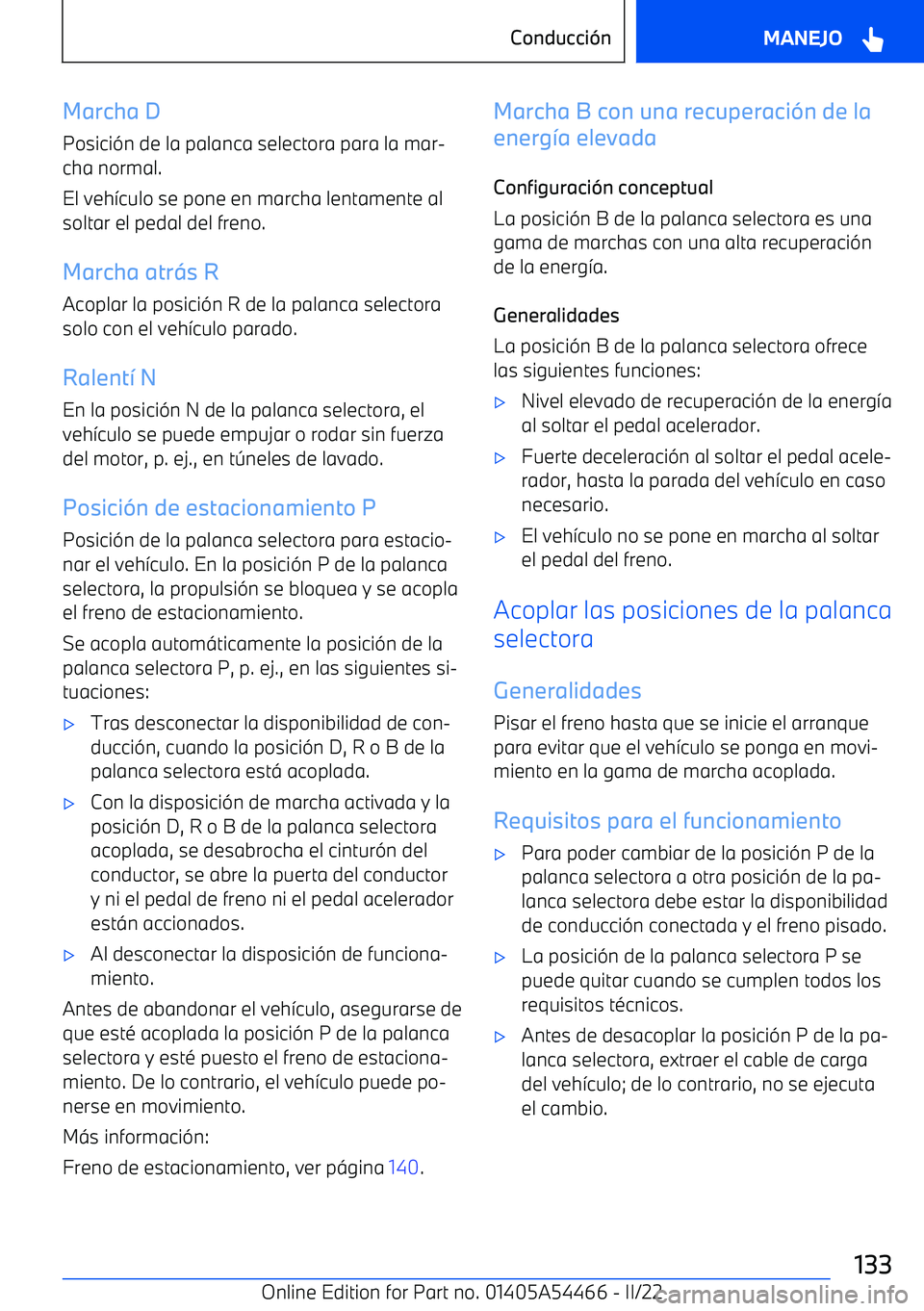BMW IX 2022  Manuales de Empleo (in Spanish) Marcha D
Posici