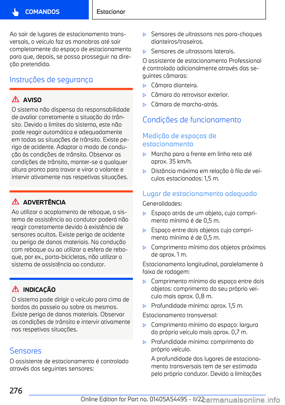 BMW IX 2022  Manual do condutor (in Portuguese) Ao sair de lugares de estacionamento trans