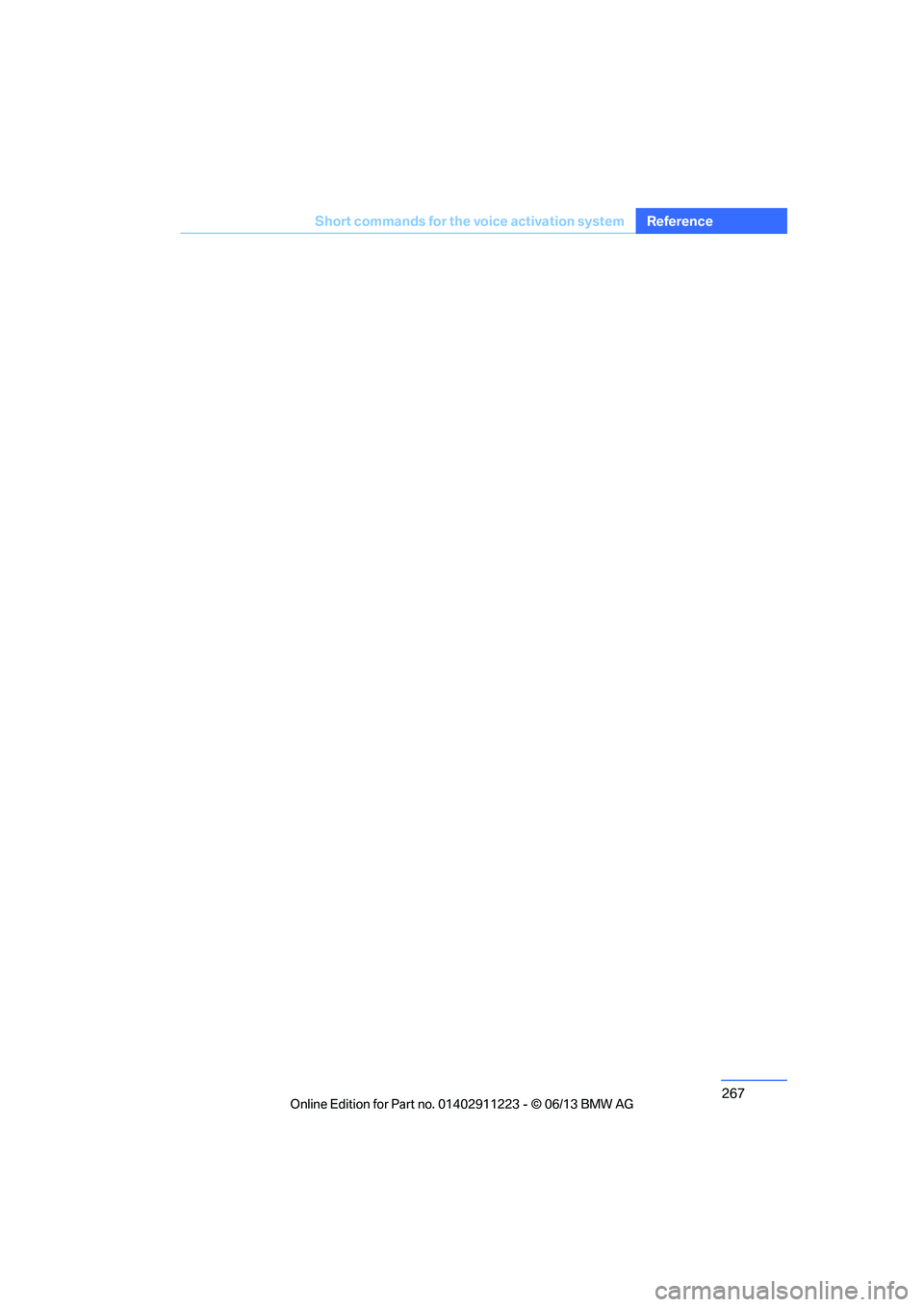 BMW 128I 2013  Owners Manual 267
Short commands for the voice activation system
Reference

00320051004F004C00510048000300280047004C0057004C005200510003  