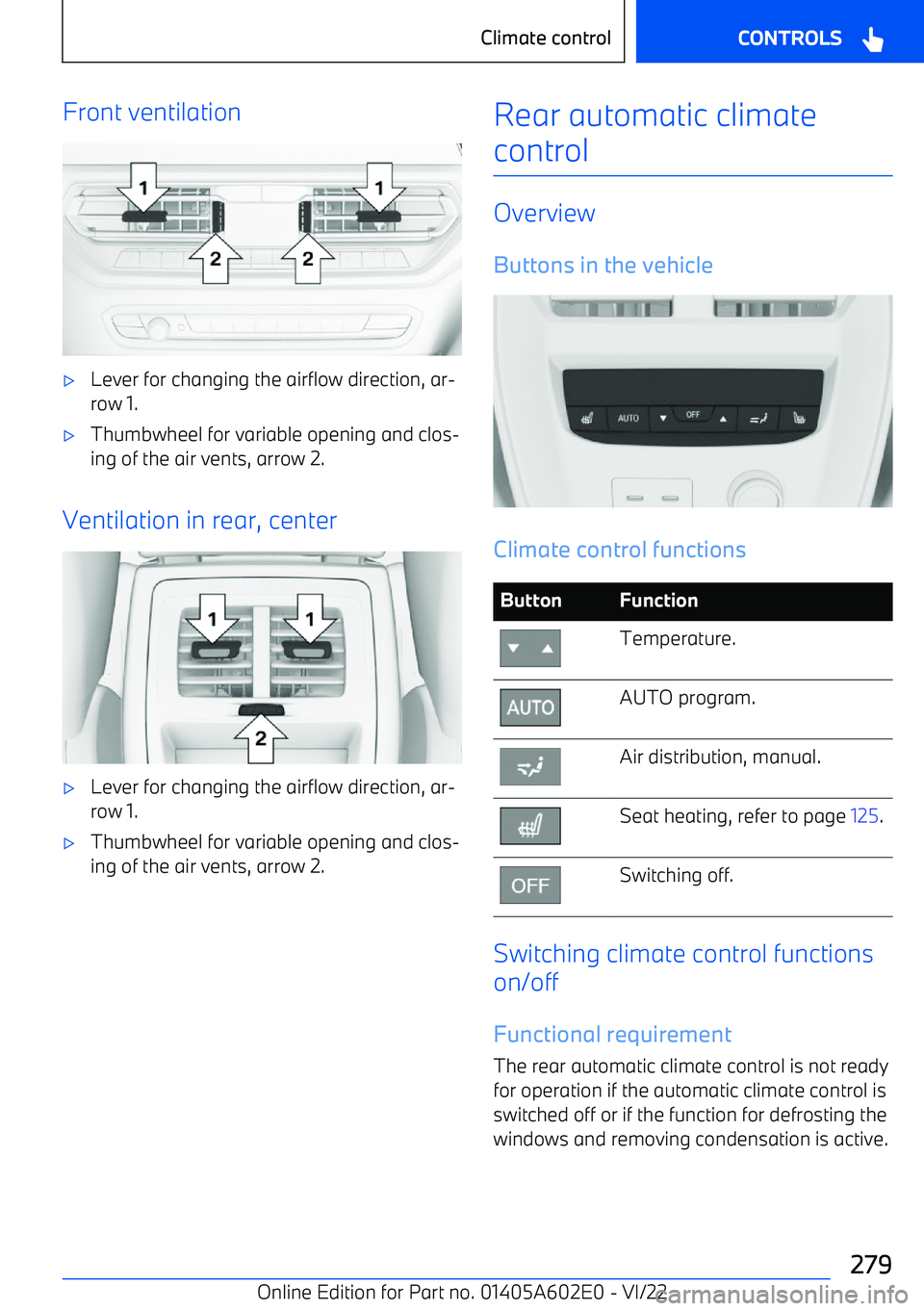 BMW X3 2023  Owners Manual Front ventilation
