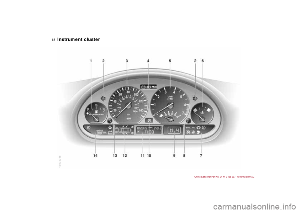 BMW 325I 2001  Owners Manual  
18n
 
Instrument cluster 460us048 