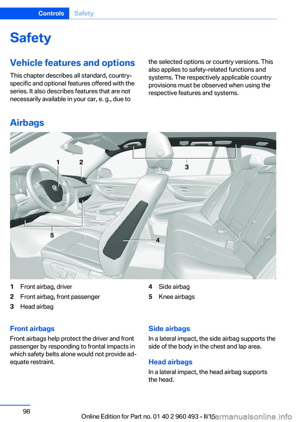 BMW 328I XDRIVE SPORTS WAGON 2015  Owners Manual SafetyVehicle features and options
This chapter describes all standard, country-
specific and optional features offered with the
series. It also describes features that are not
necessarily available i