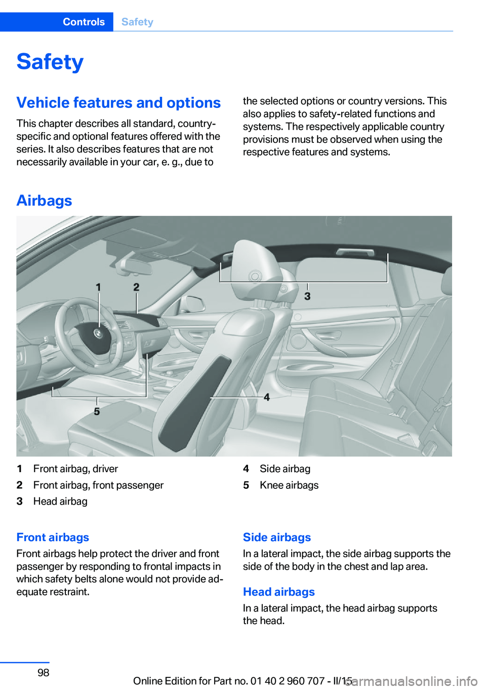 BMW 428I GRAN COUPE 2016  Owners Manual SafetyVehicle features and options
This chapter describes all standard, country-
specific and optional features offered with the
series. It also describes features that are not
necessarily available i